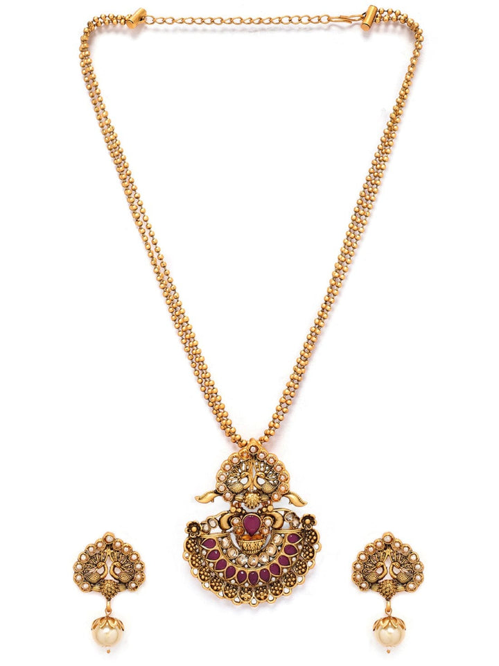 Rubans  Gold Toned Faux Ruby Necklace Set Necklace Set