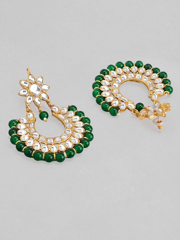 Rubans Gold-Toned Green Kundan Studded Necklace Set Necklace Set