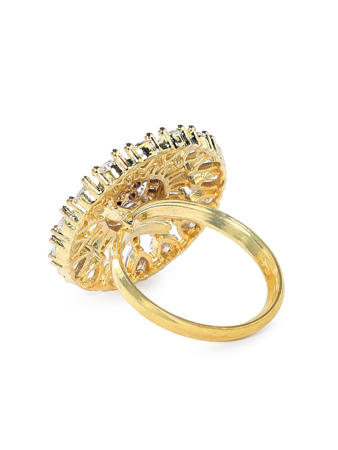 Rubans Gold Toned Handcrafted CZ Studded Statement Ring Rings