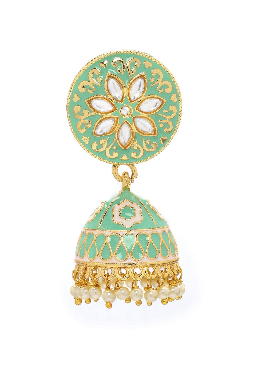 Rubans Gold Toned Handcrafted Enamel Stone Jhumka Earring Earrings