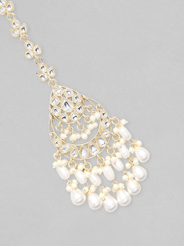 Rubans Gold Toned Kundan Stone Studded With Pearls Mangtikka & Earring Set. Jewelry Sets