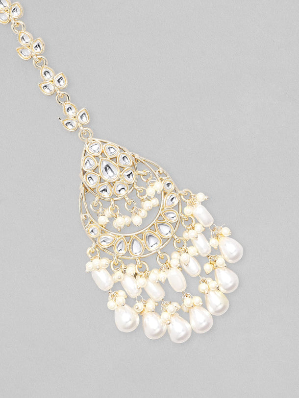 Rubans Gold Toned Kundan Stone Studded With Pearls Mangtikka & Earring Set. Jewelry Sets