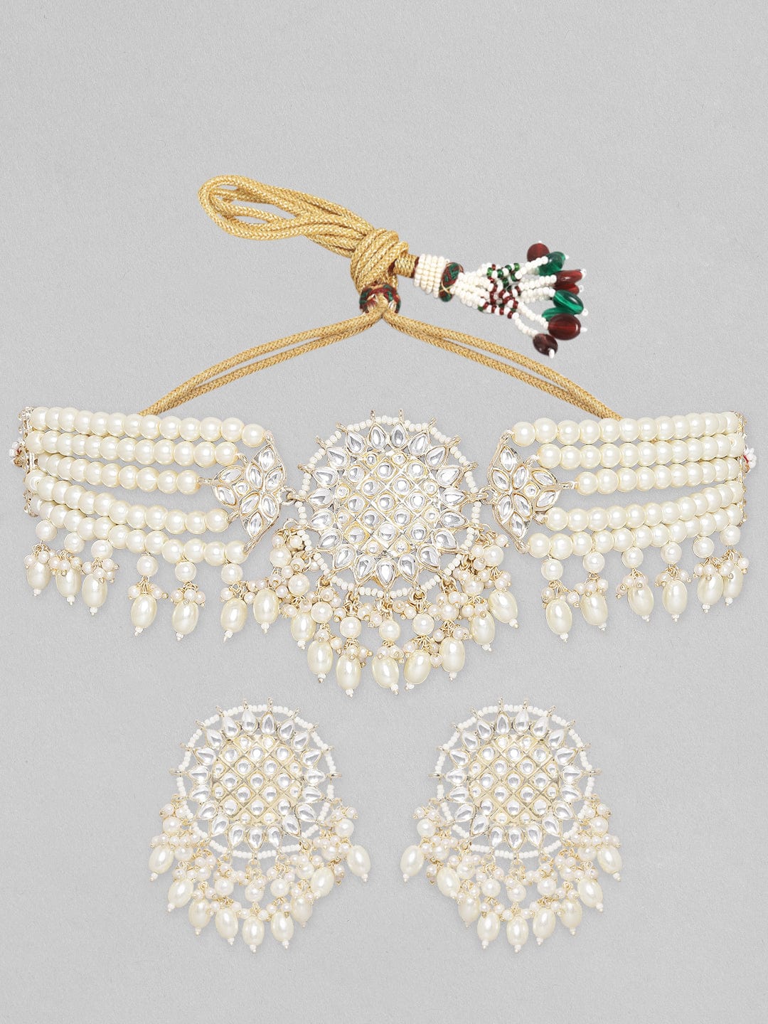 Rubans Gold Toned Kundan Studded Choker Set With Pearl Hangings. Necklace Set