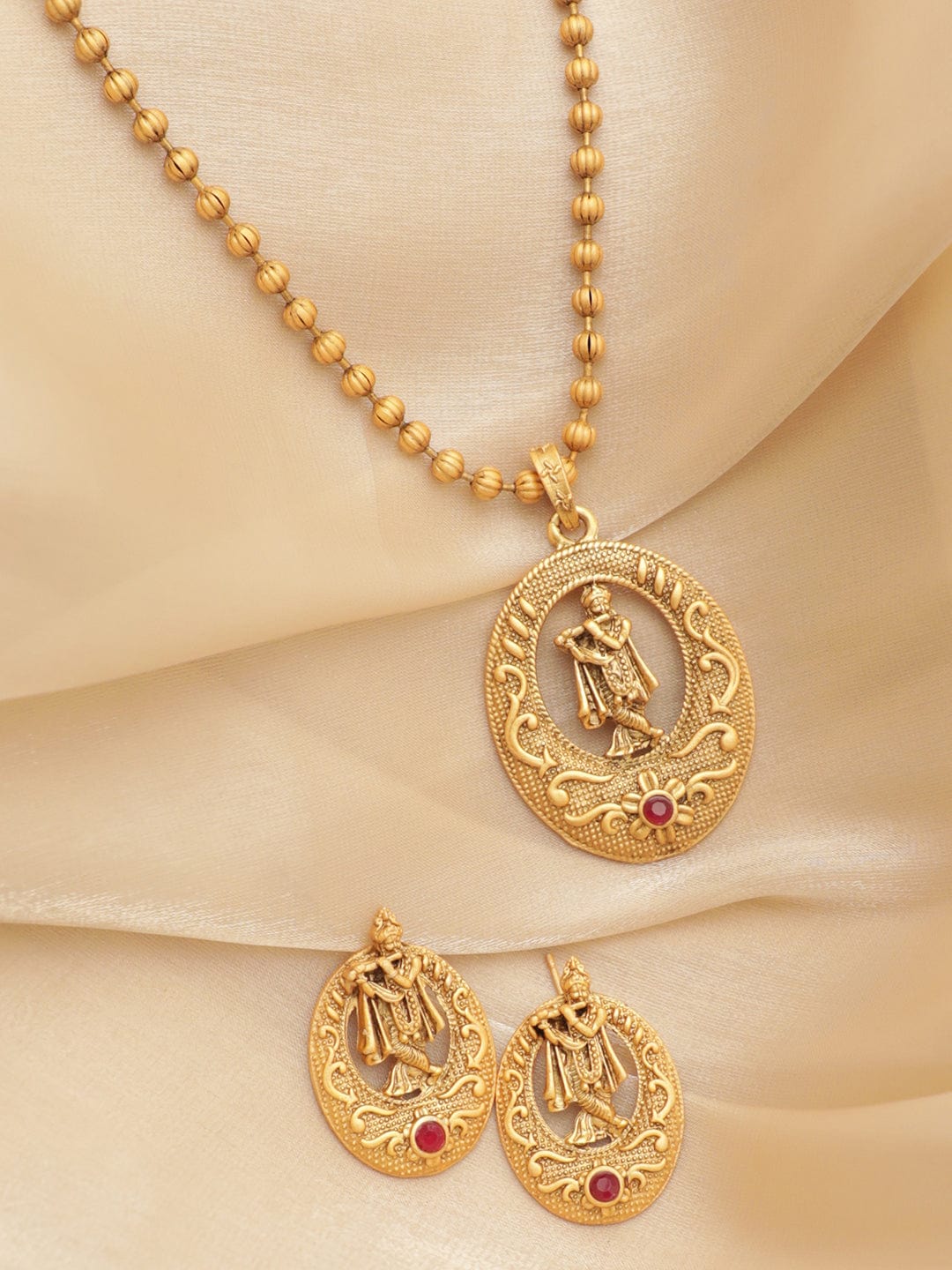 Rubans Gold toned Lord Krishna Idol Necklace Set Jewellery Sets