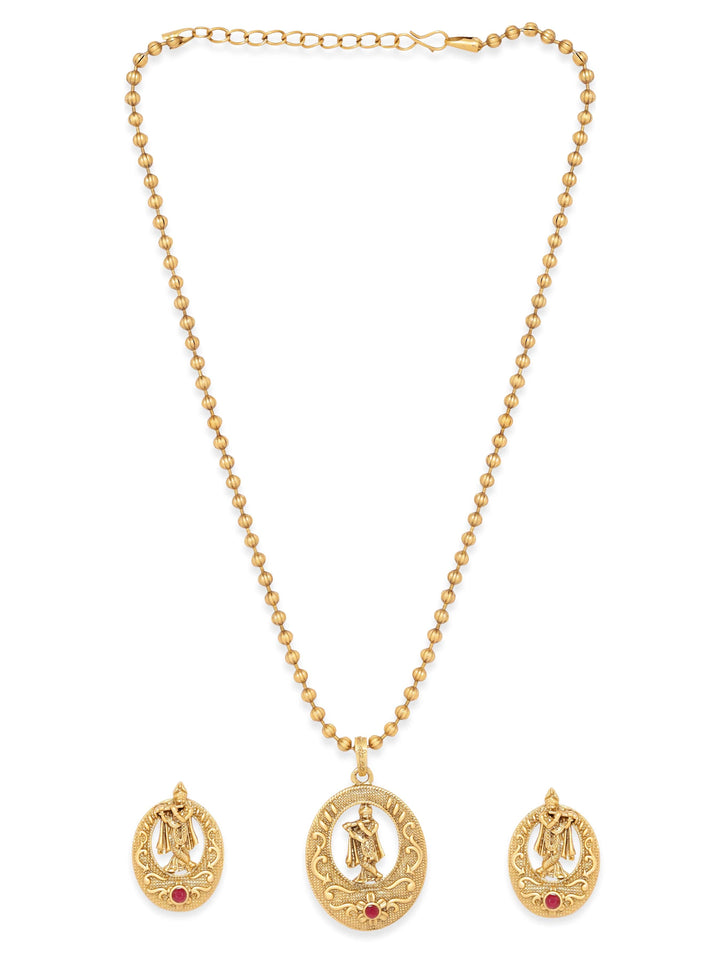 Rubans Gold toned Lord Krishna Idol Necklace Set Jewellery Sets