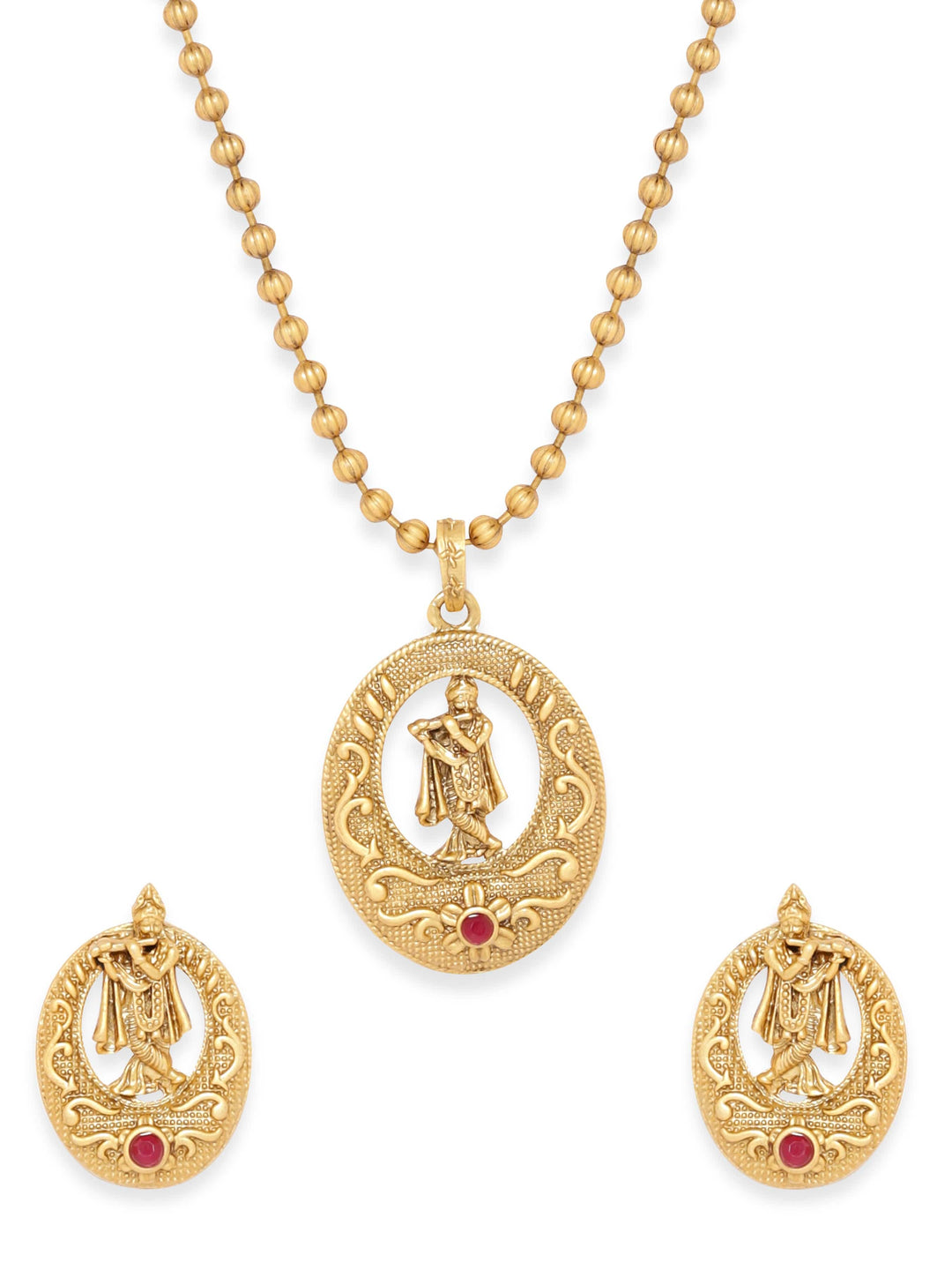 Rubans Gold toned Lord Krishna Idol Necklace Set Jewellery Sets