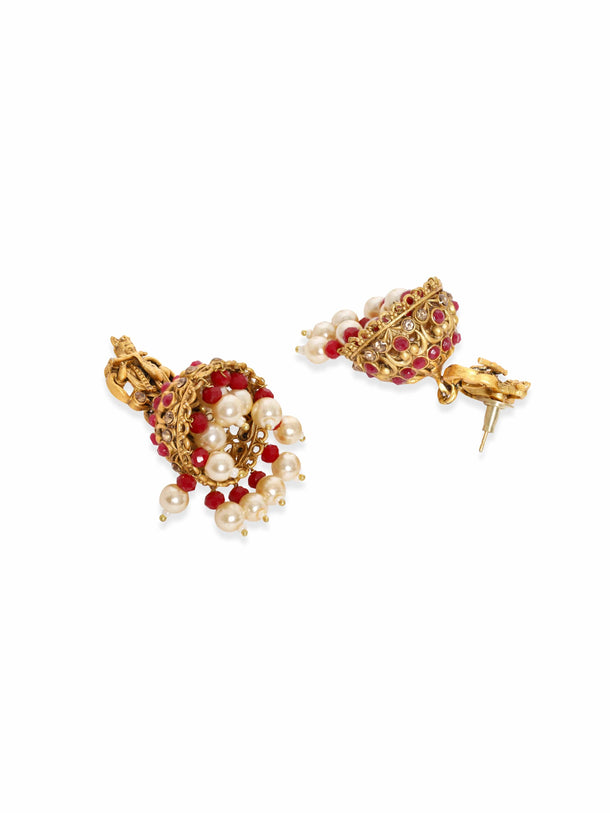 Rubans Gold-Toned Lord Krishna Temple Jewellery with White and Red Beads Chain Jewellery Sets