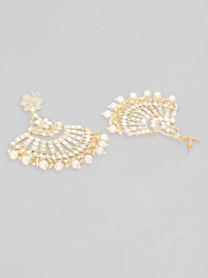 Rubans Gold Toned Mirror Studded Chandbali Earrings Earrings