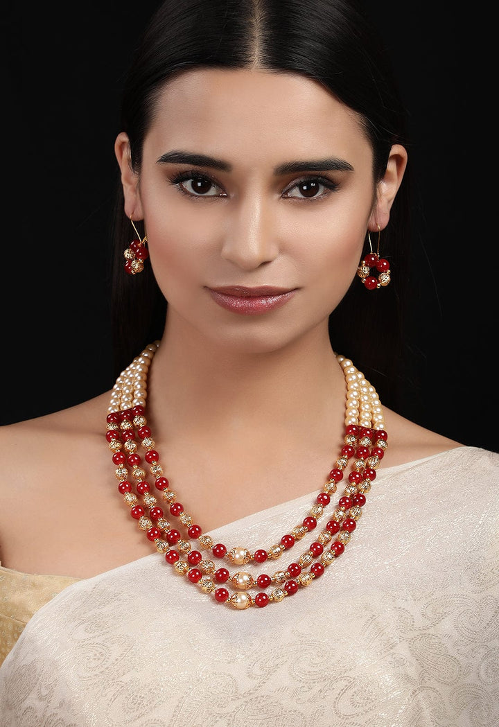 Rubans Gold Toned Multilayered Necklace Set Necklace Set