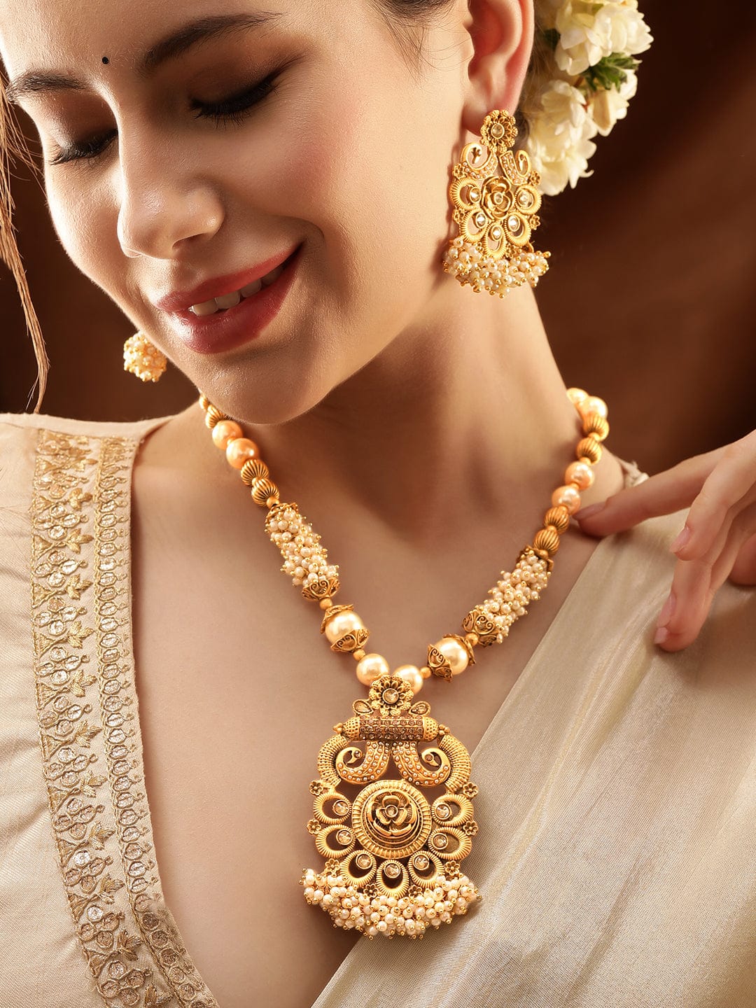 Rubans Gold-Toned Necklace Set with Radiant Charm Jewellery Sets
