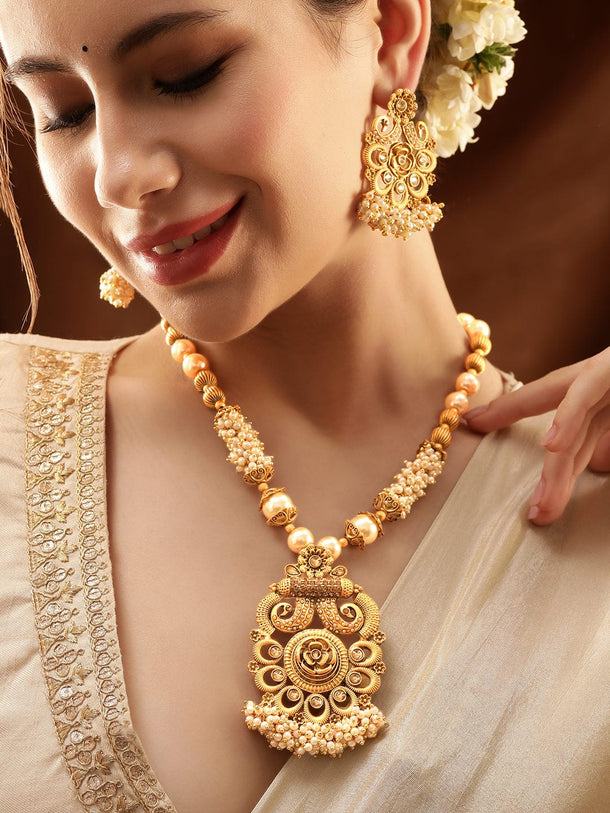 Rubans Gold-Toned Necklace Set with Radiant Charm Jewellery Sets