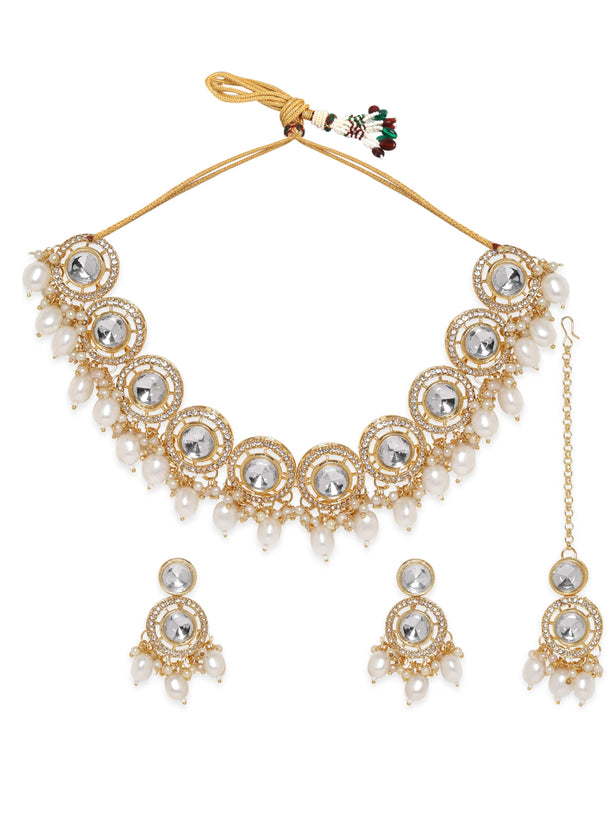Rubans Gold-Toned Necklace Set with Stones and Pearls Jewellery Sets