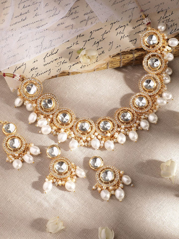 Rubans Gold-Toned Necklace Set with Stones and Pearls Jewellery Sets