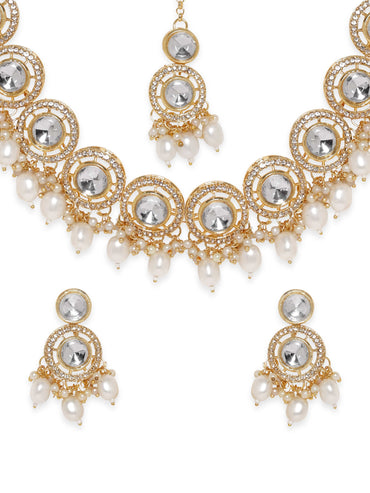 Rubans Gold-Toned Necklace Set with Stones and Pearls Jewellery Sets