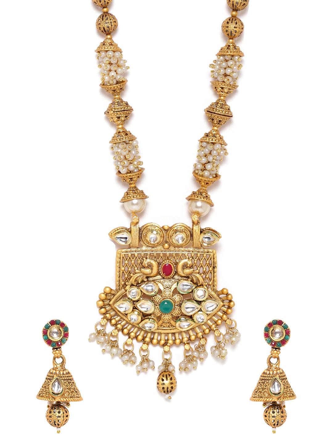 Rubans Gold-Toned Necklace Set with White and Gold Beads Jewellery Sets