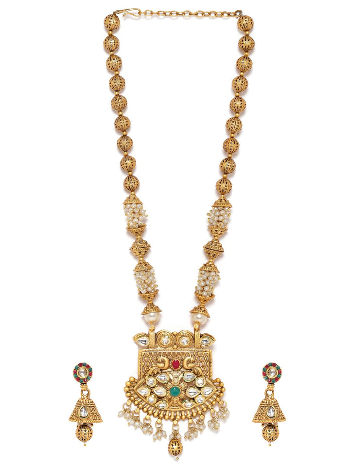Rubans Gold-Toned Necklace Set with White and Gold Beads Jewellery Sets