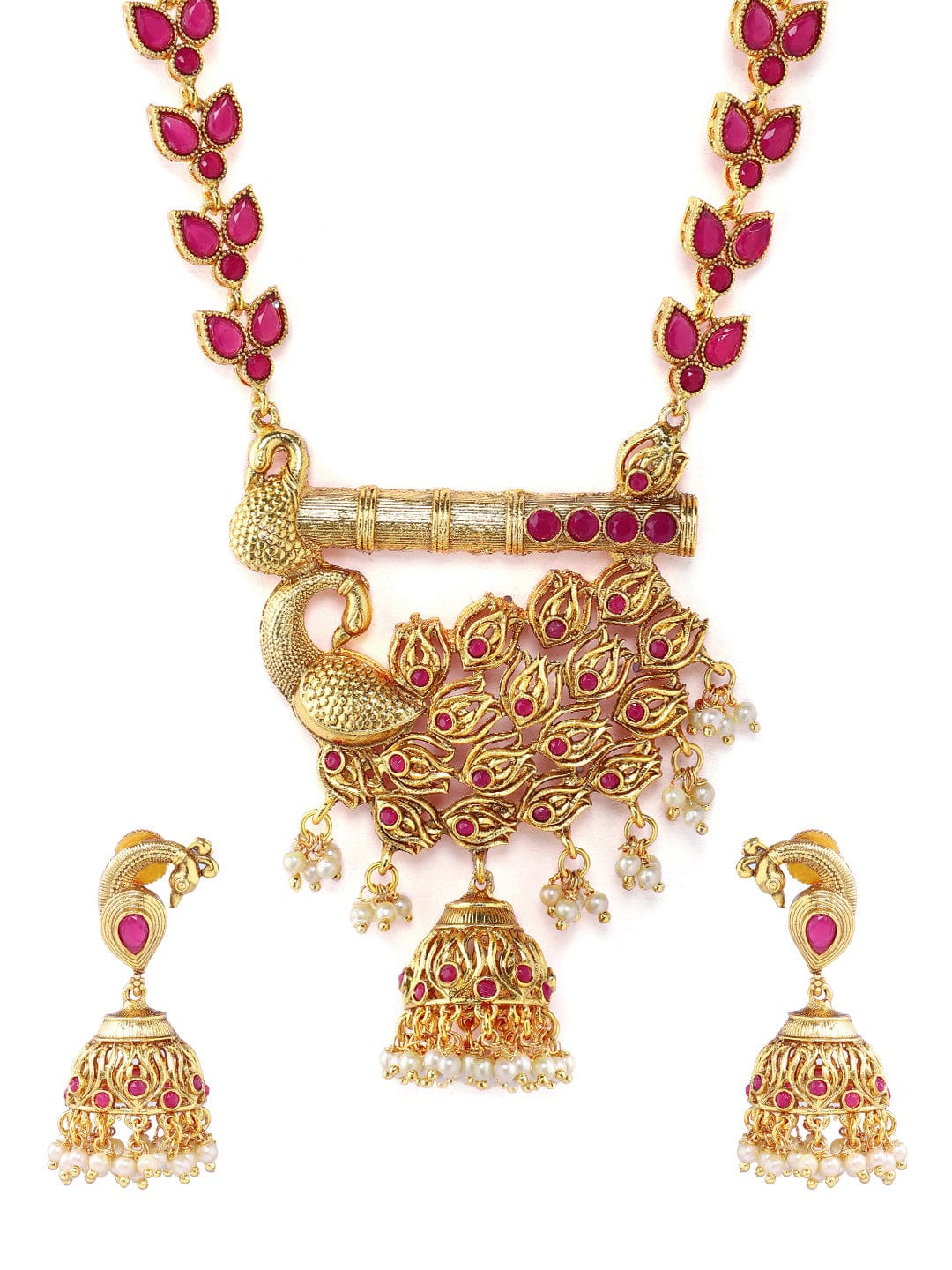 Rubans Gold Toned Peacock Embellished Necklace Set Necklace Set