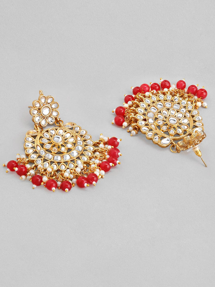 Rubans Gold-Toned & Red Kundan Studded Jewellery Set Necklace Set