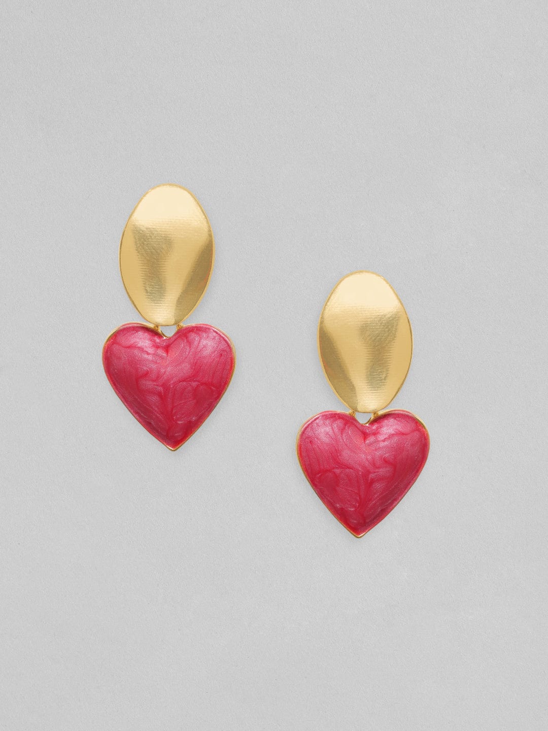 Rubans Gold Toned Textured Stud With Red Heart Motif Drop Earrings Earrings