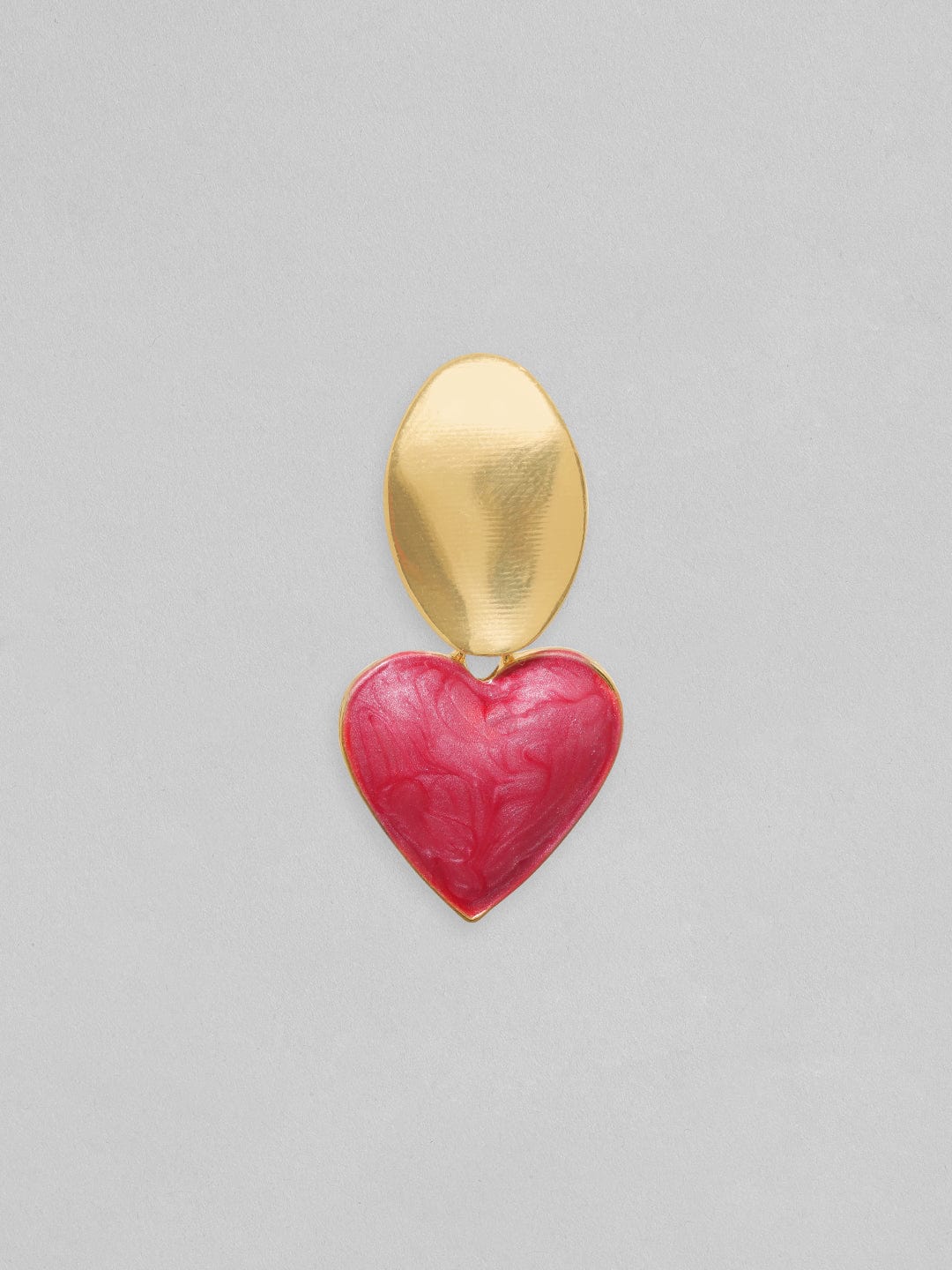 Rubans Gold Toned Textured Stud With Red Heart Motif Drop Earrings Earrings