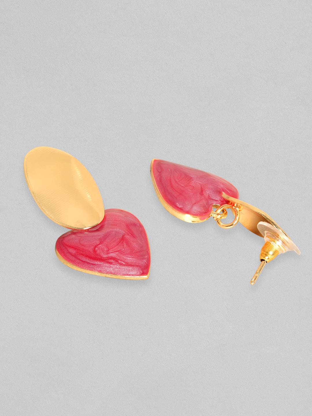 Rubans Gold Toned Textured Stud With Red Heart Motif Drop Earrings Earrings