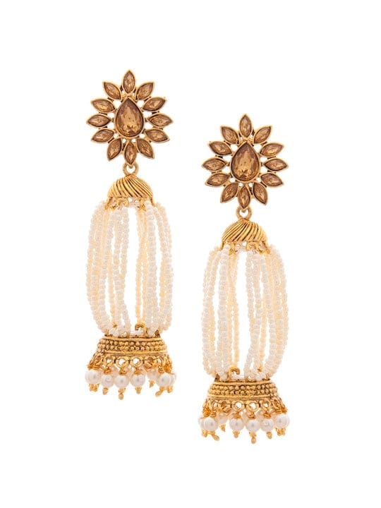 Rubans Gold-Toned & White Contemporary Jhumkas Earrings