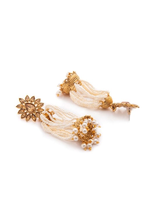 Rubans Gold-Toned & White Contemporary Jhumkas Earrings