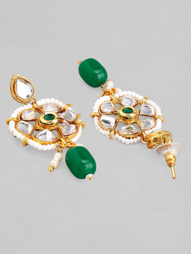 Rubans Gold-Toned White Kundan-Studded Green Beaded Jewellery Set Jewellery Set