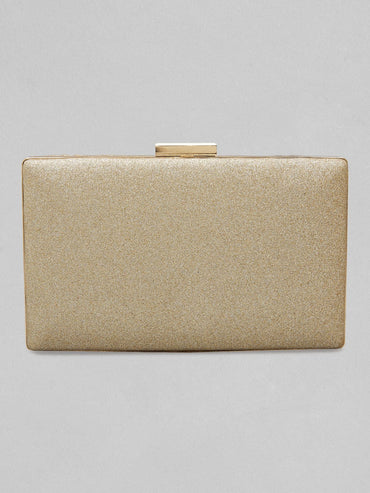 Rubans Golden Coloured Box Clutch With Studded American Diamonds Handbag & Wallet Accessories
