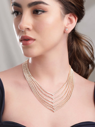 Rubans Golden Radiance Zircon Stone Gold Tone Western Necklace Set Jewellery Sets