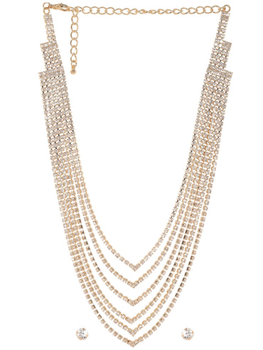 Rubans Golden Radiance Zircon Stone Gold Tone Western Necklace Set Jewellery Sets