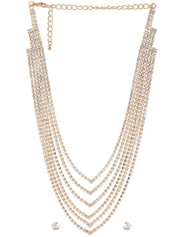 Rubans Golden Radiance Zircon Stone Gold Tone Western Necklace Set Jewellery Sets