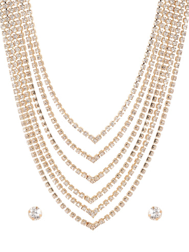 Rubans Golden Radiance Zircon Stone Gold Tone Western Necklace Set Jewellery Sets