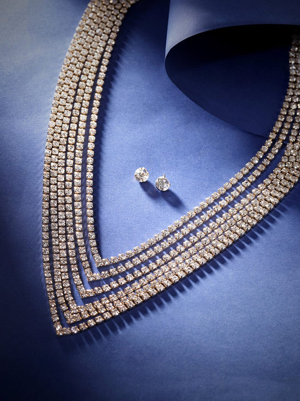 Rubans Golden Radiance Zircon Stone Gold Tone Western Necklace Set Jewellery Sets