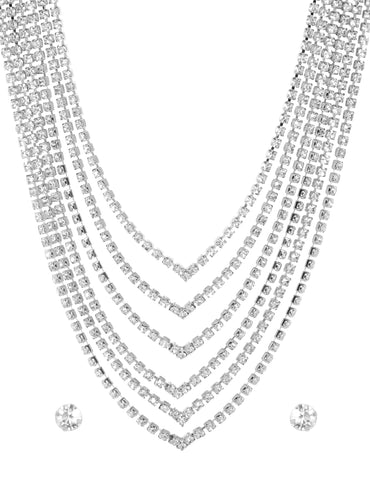 Rubans Golden Radiance: Zircon Stone Silver Tone Western Necklace Set Jewellery Sets