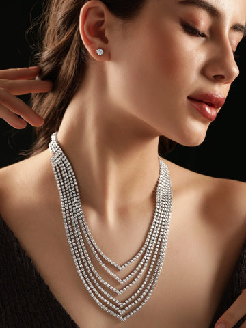 Rubans Golden Radiance: Zircon Stone Silver Tone Western Necklace Set Jewellery Sets