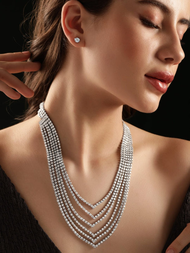 Rubans Golden Radiance: Zircon Stone Silver Tone Western Necklace Set Jewellery Sets