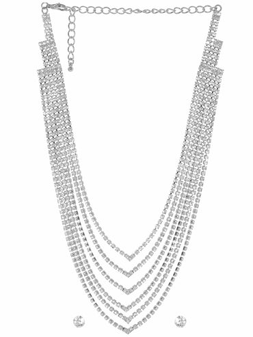Rubans Golden Radiance: Zircon Stone Silver Tone Western Necklace Set Jewellery Sets