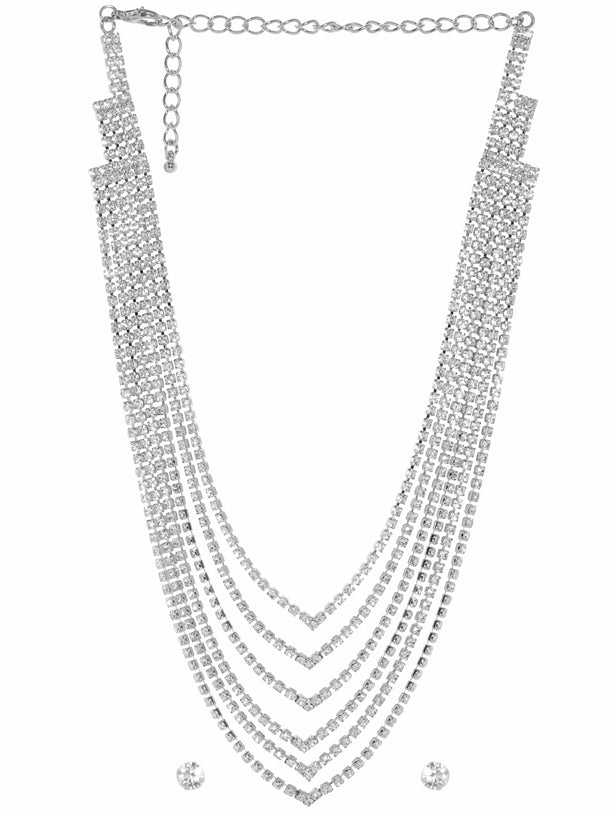 Rubans Golden Radiance: Zircon Stone Silver Tone Western Necklace Set Jewellery Sets