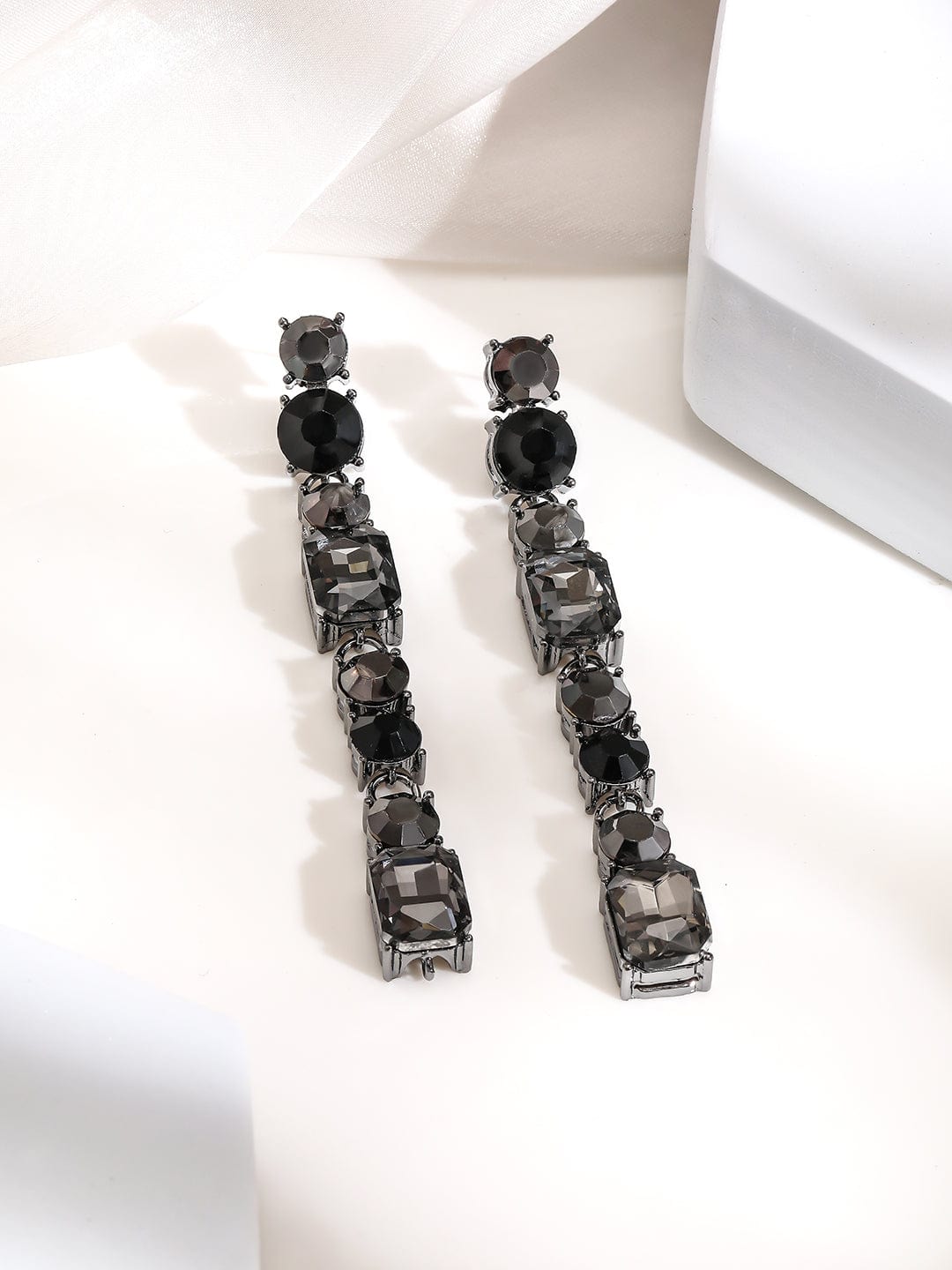 Rubans Gunmetal-Plated Zircon Studded Dangle Earrings Earrings