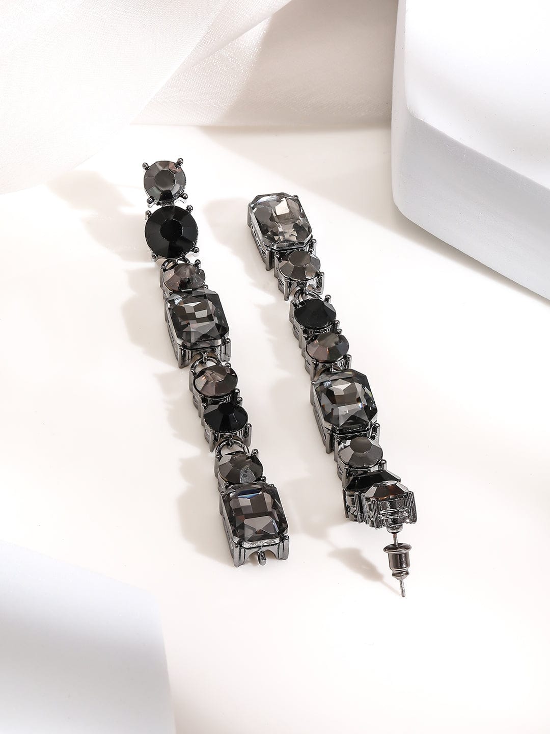 Rubans Gunmetal-Plated Zircon Studded Dangle Earrings Earrings