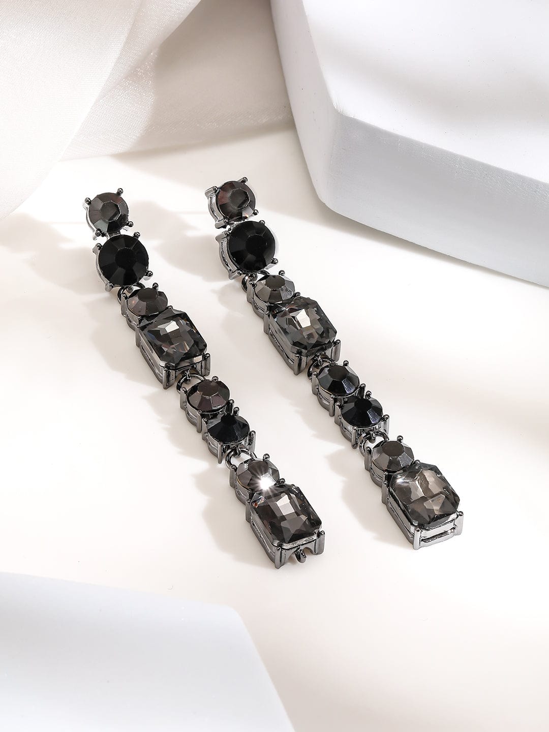 Rubans Gunmetal-Plated Zircon Studded Dangle Earrings Earrings