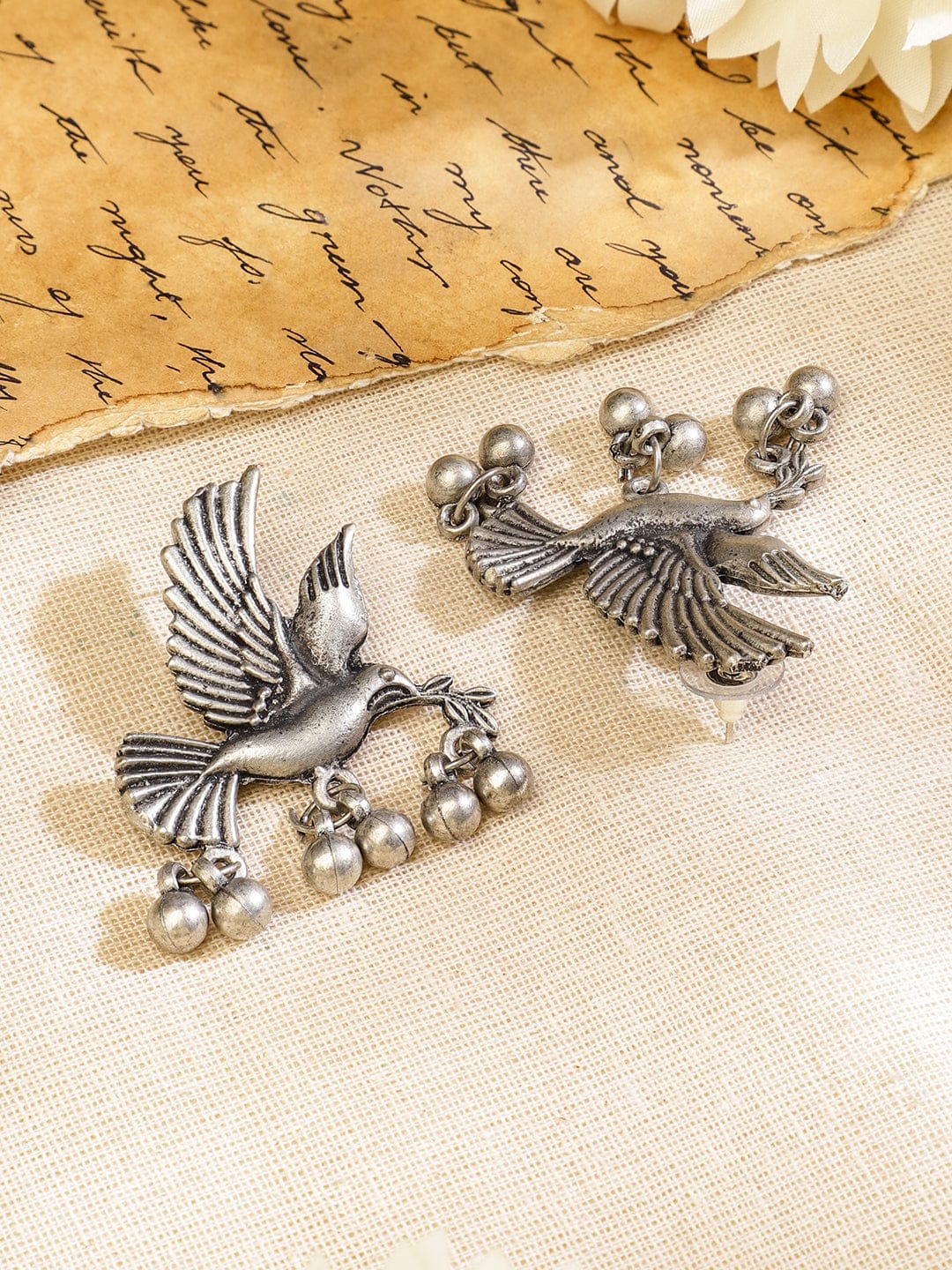 Rubans Handcrafted Oxidised Silver-Plated Bird & Deer Motif Statement Necklace Set for Women Jewellery Set