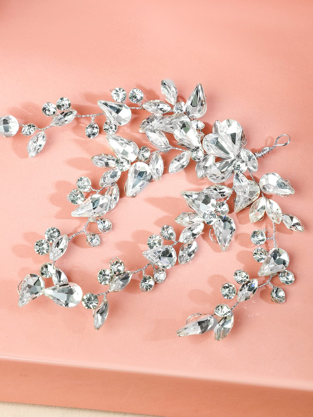 Rubans Handcrafted Silver-Toned Crystal Floral Side Clip Hair Accessory for Women Head Jewellery