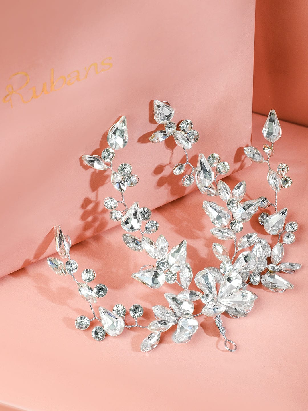 Rubans Handcrafted Silver-Toned Crystal Floral Side Clip Hair Accessory for Women Head Jewellery