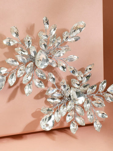 Rubans Handcrafted Silver-Toned Crystal Leaf Design Side Clip Hair Accessory Set of 2 for Women Head Jewellery