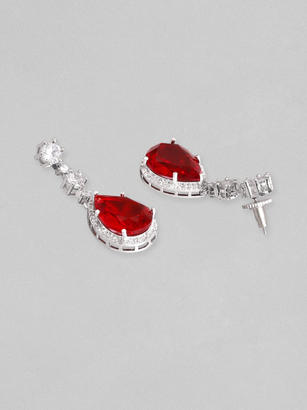 Rubans High Rhodium Finish, Premium White & Red Zircons Studded Party Wear Jewellery Set. Necklace Set