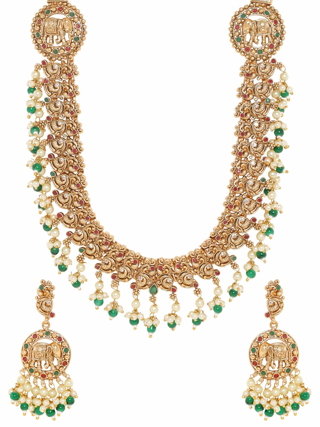 Rubans Illuminating Beauty with a Gold-Toned Temple Necklace Set Jewellery Sets