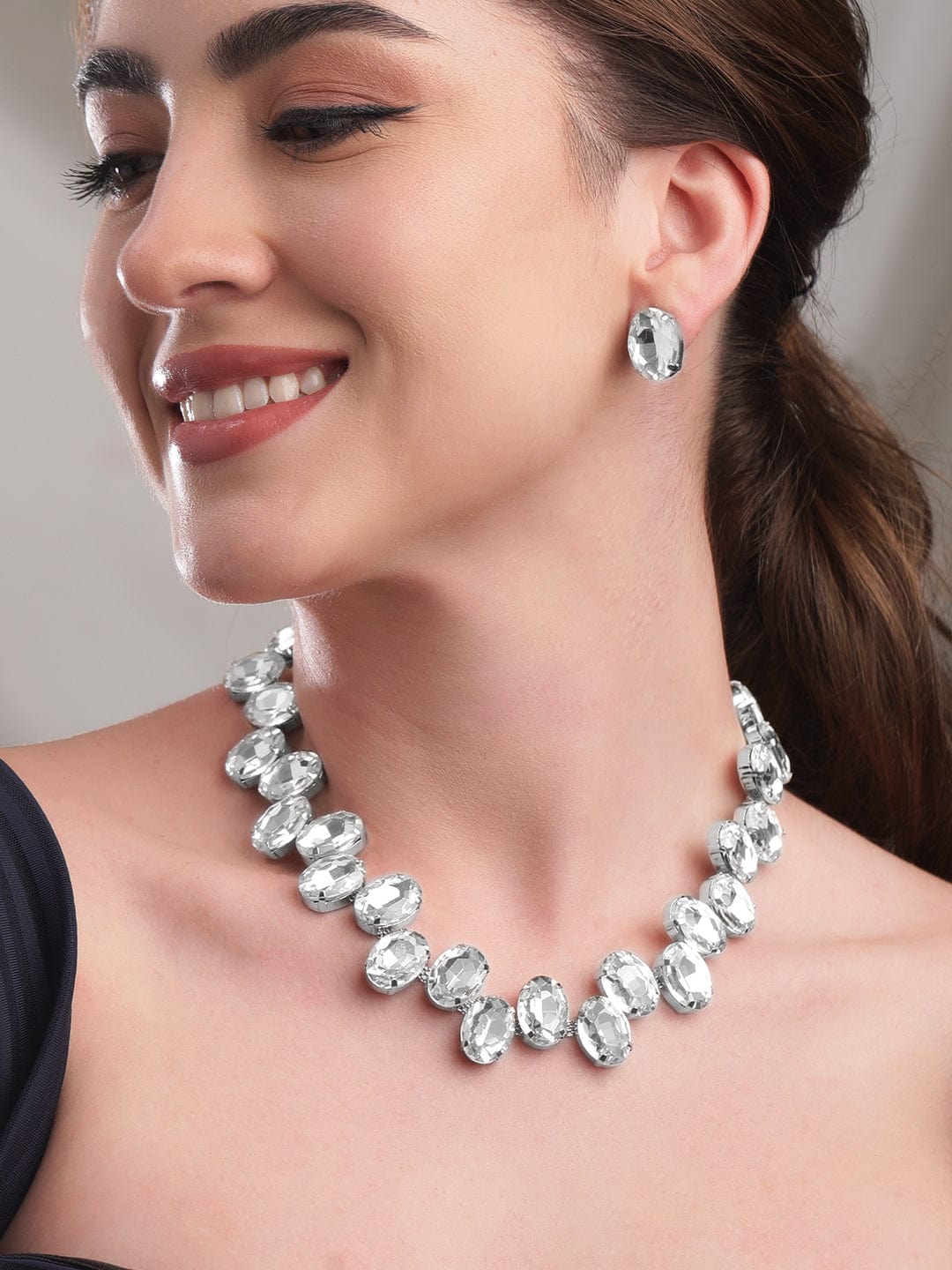 Rubans Ivory Whispers: White Stone Western Statement Necklace Set Jewellery Sets