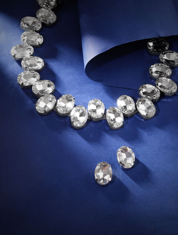 Rubans Ivory Whispers: White Stone Western Statement Necklace Set Jewellery Sets